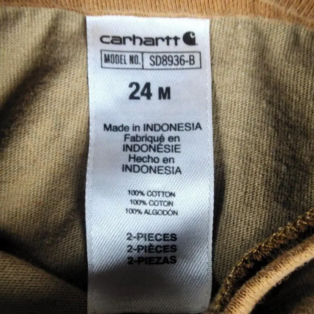 Carhartt Coverall Boys 24M Beige Camping One Piece Snap Legs Pocket SD8936-B
